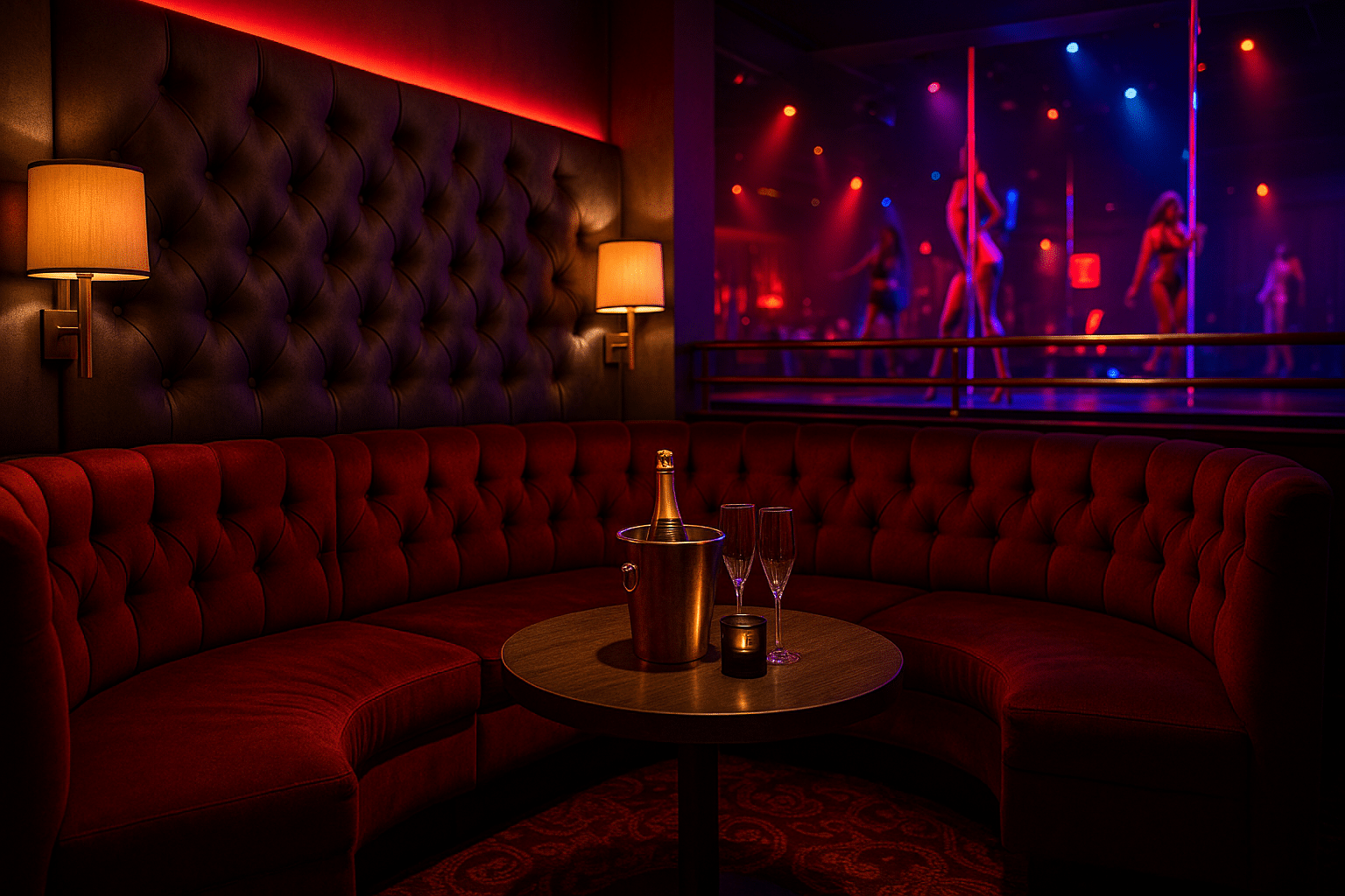 VIP booth with bottle service at strip club near Downtown Las Vegas 89101